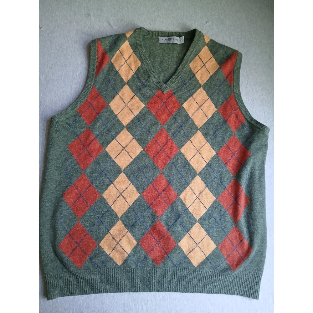 Alan Paine Sweater XL Mens Pure Lambs Wool Argyle Preppy England Vest Pullover